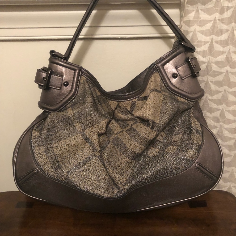 Burberry Dark Gray Metallic Silver Fairby Medium Hobo Shoulder Bag